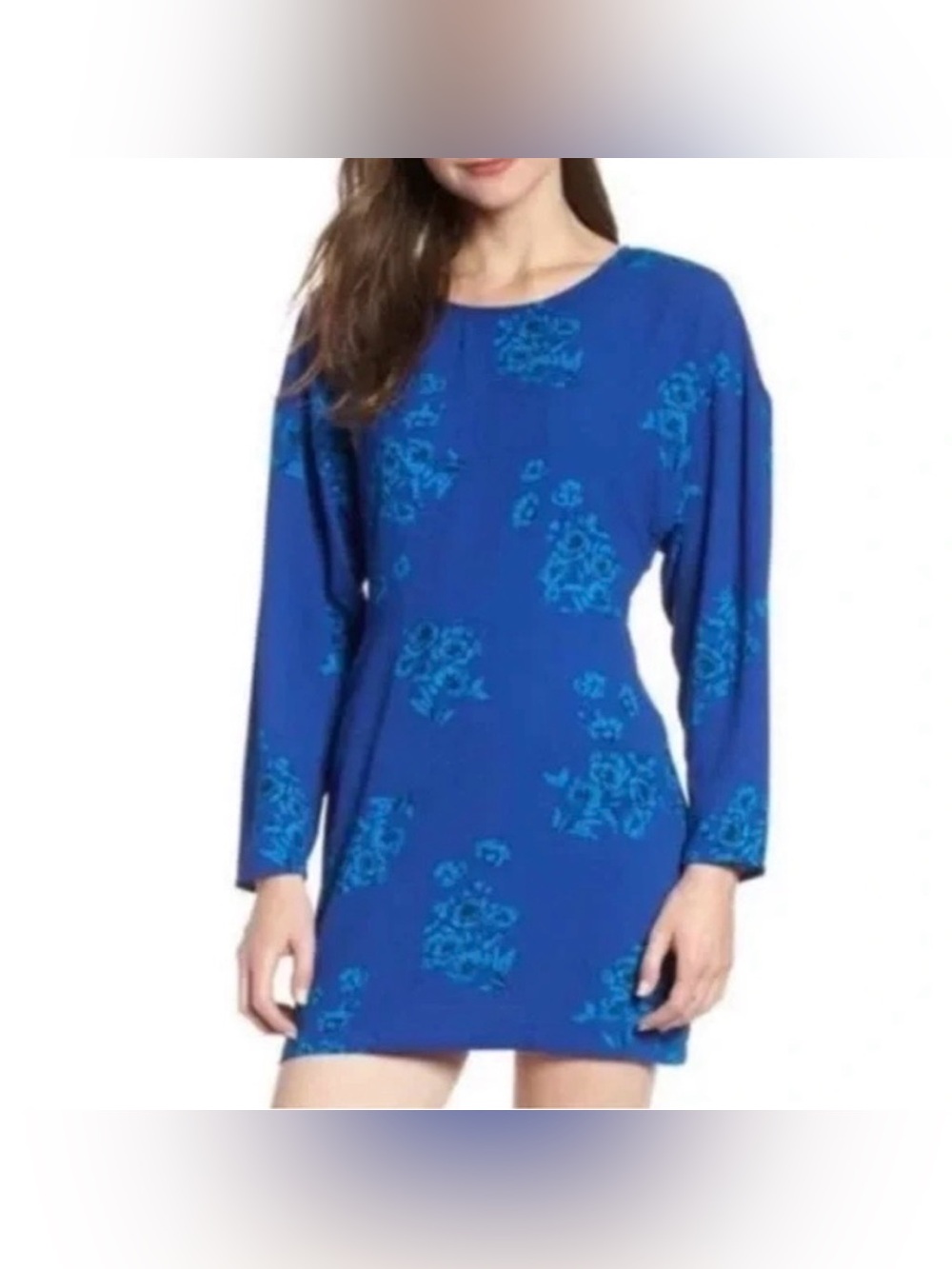 NWT Leith Blue Floral Longsleeve Mini Dress, size L